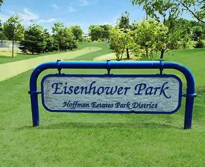 a sign on a golf course