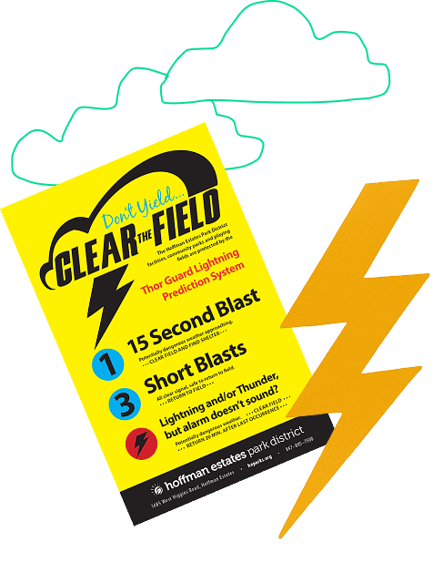 a yellow sign with black text and lightning bolt