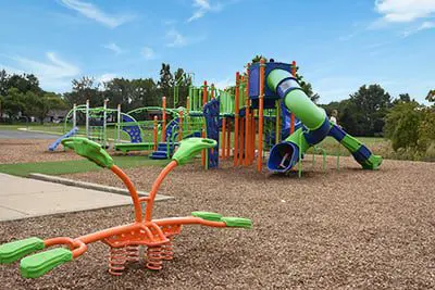 a playground with a playground equipment